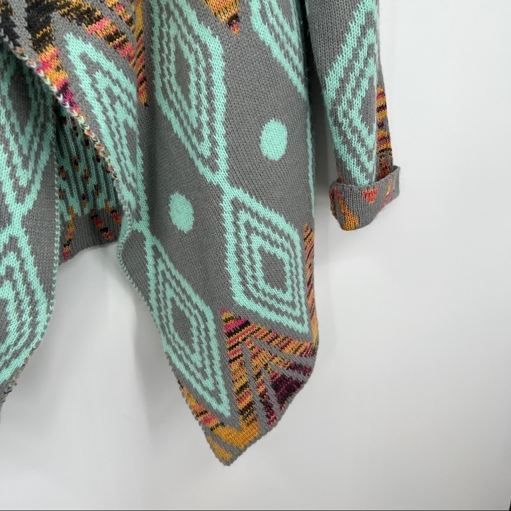 Petrol Aztec Southwest Bohemian Western Draped Multi Cardigan Sweater - Picture 5 of 10